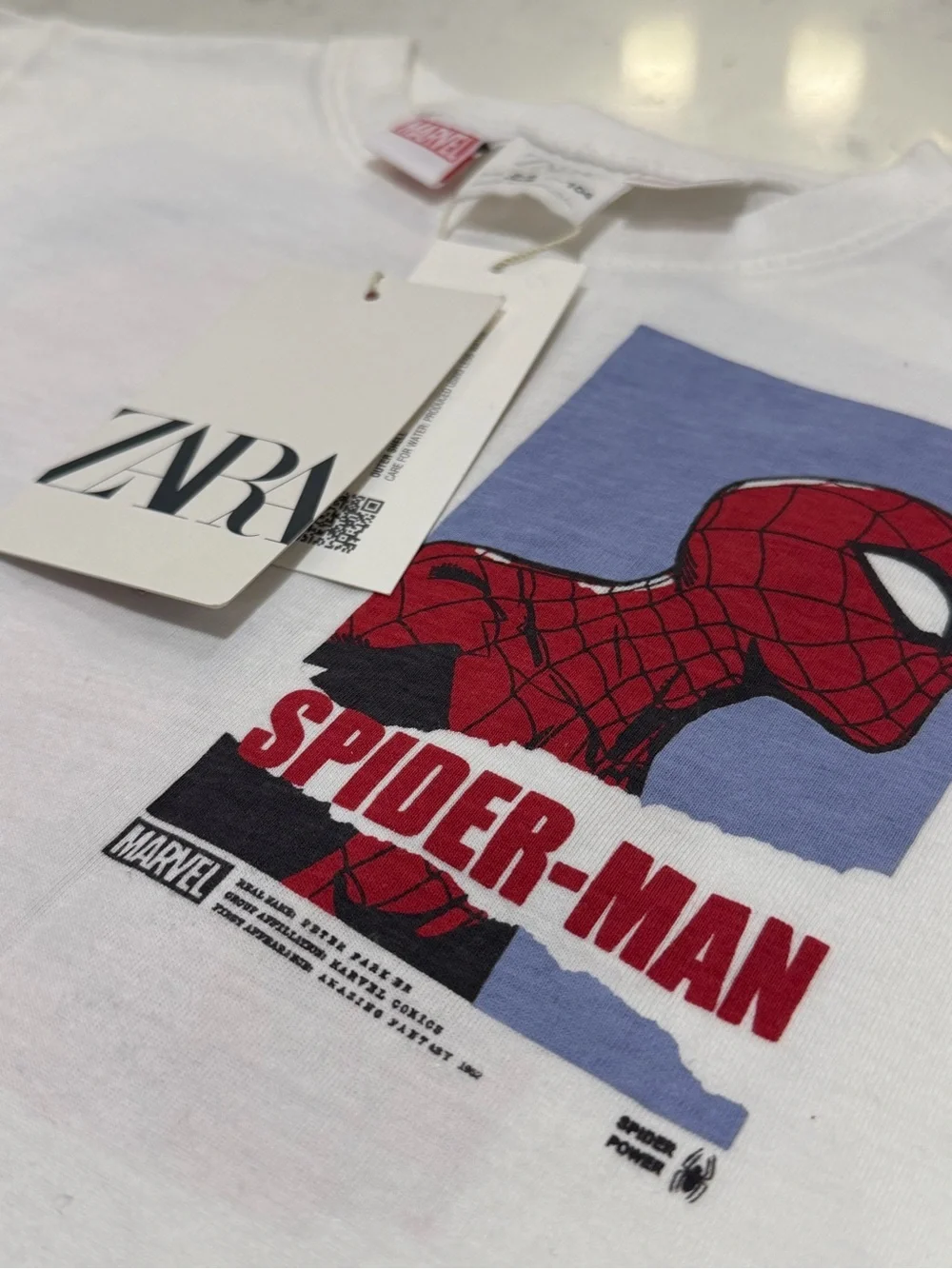 Zara White Tee with Red & Blue Spider-Man Print